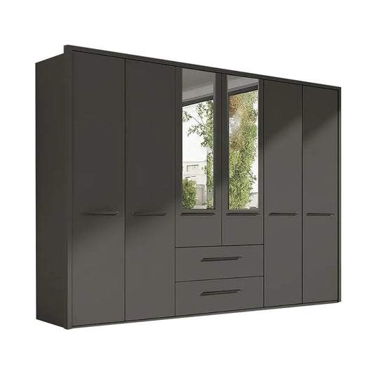Kairns 300cm Graphite 6 Door Hinged Wardrobe with Central Drawers