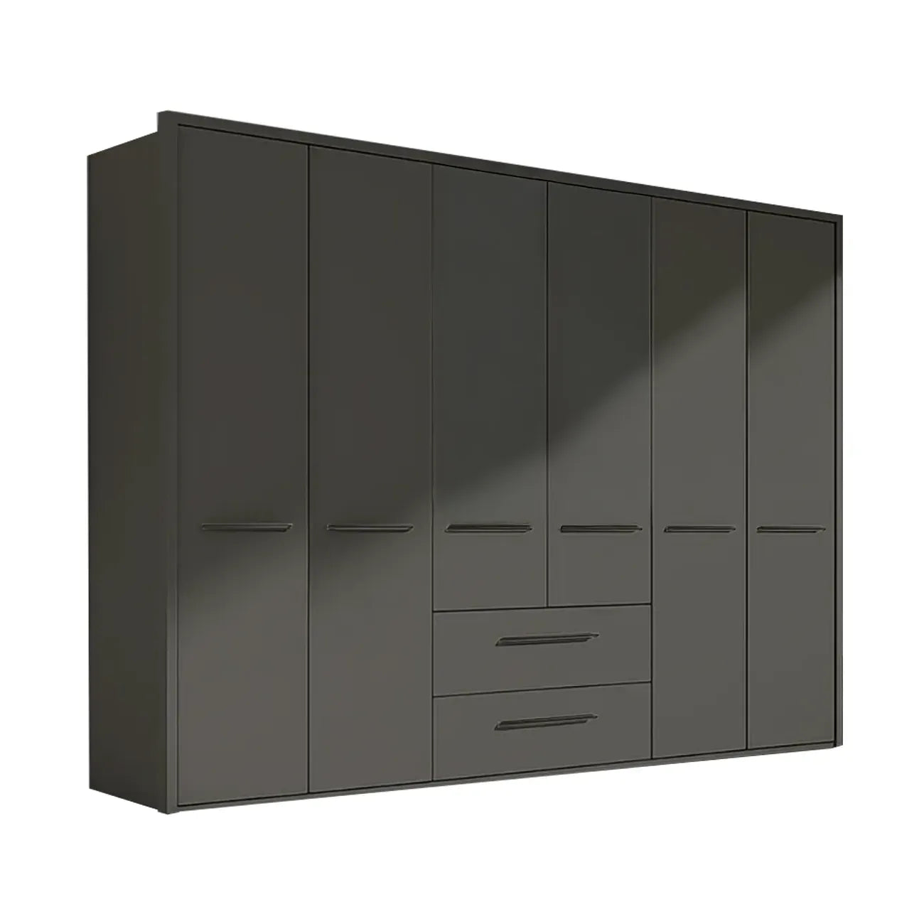 Kairns 300cm Graphite 6 Door Hinged Wardrobe with Central Drawers