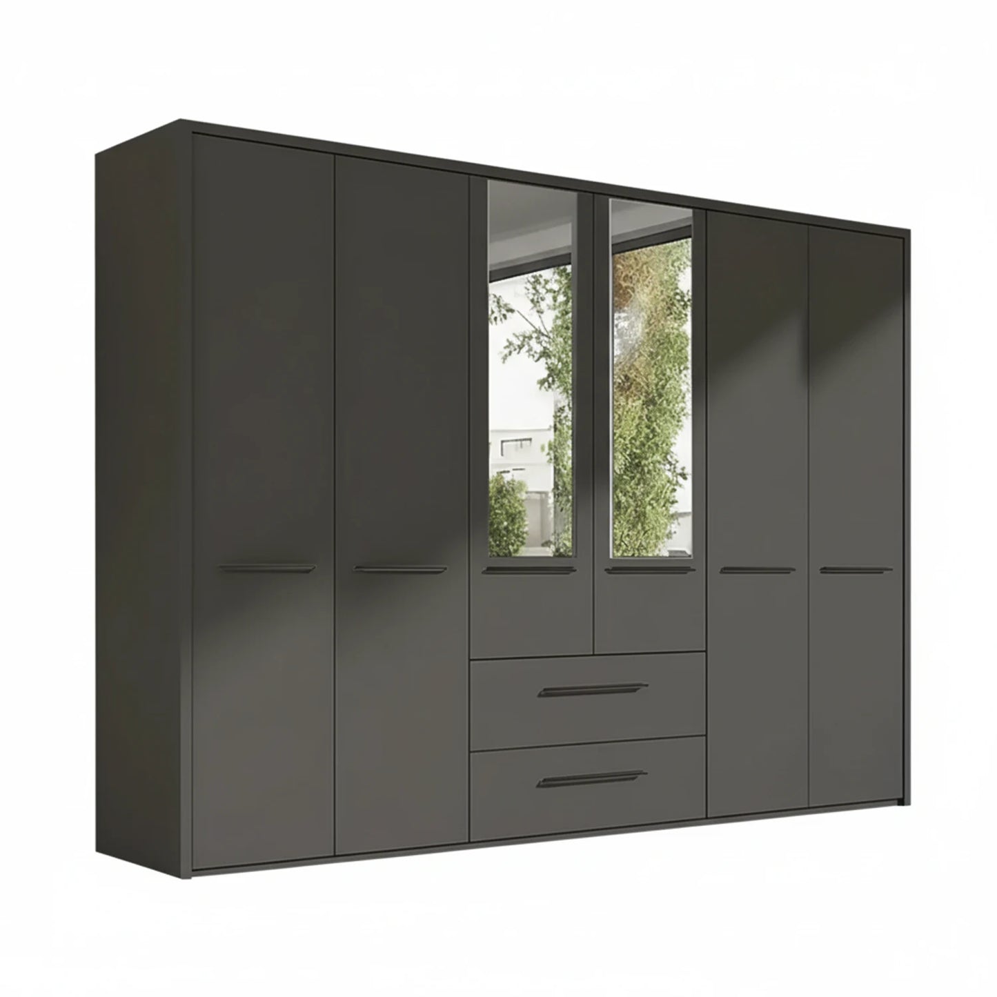Kairns 300cm Graphite 6 Door Hinged Wardrobe with Central Drawers