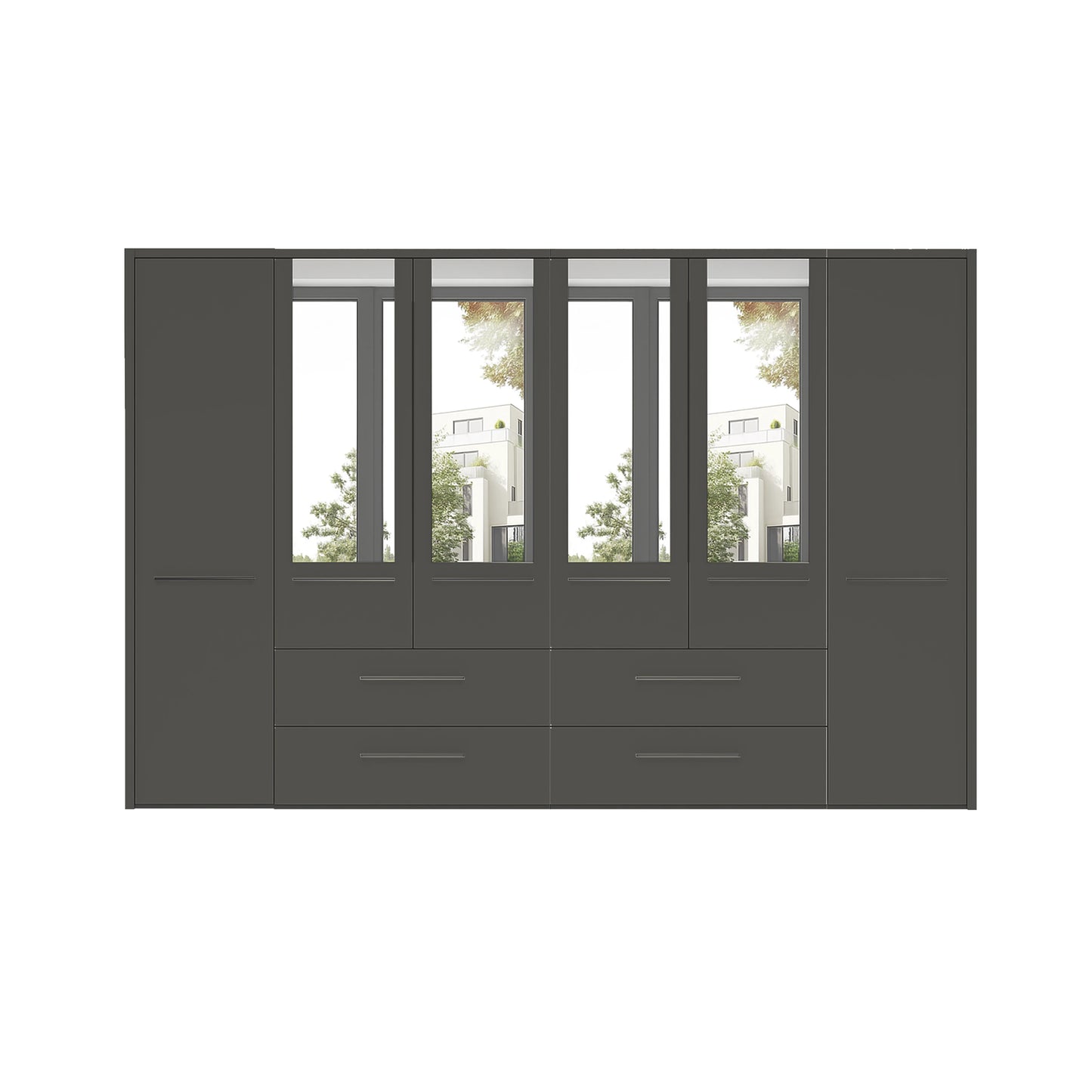 Kairns Graphite 6 Door Hinged Wardrobe (W300cm) With Mirror