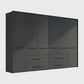 Kairns 300cm Graphite 6 Door Hinged Wardrobe with Drawers