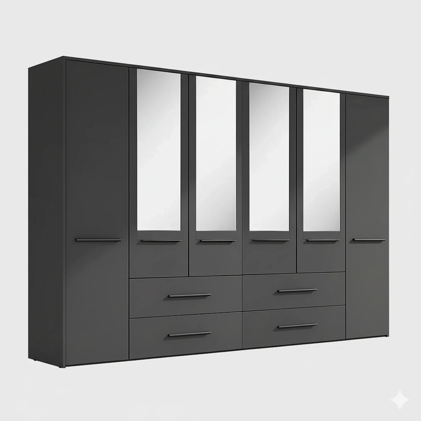 Kairns 300cm Graphite 6 Door Hinged Wardrobe with Drawers