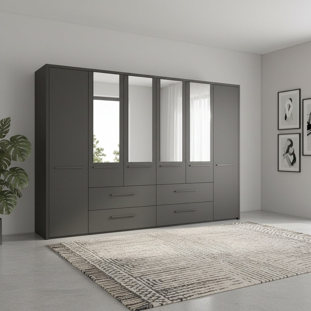 Wiemann Kairns Large 300cm Wardrobe with Drawer and Mirror in Graphite colour