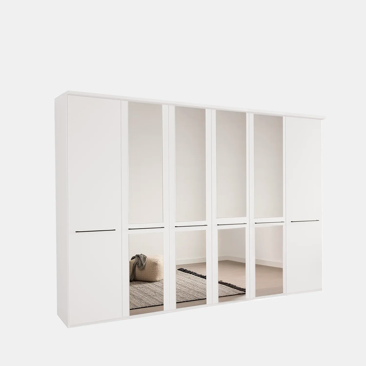 Cairns White 6 Door Hinged Wardrobe (W300cm) With Mirror