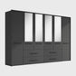 Kairns Graphite 6 Door Hinged Wardrobe (W300cm) With Mirror & Drawers