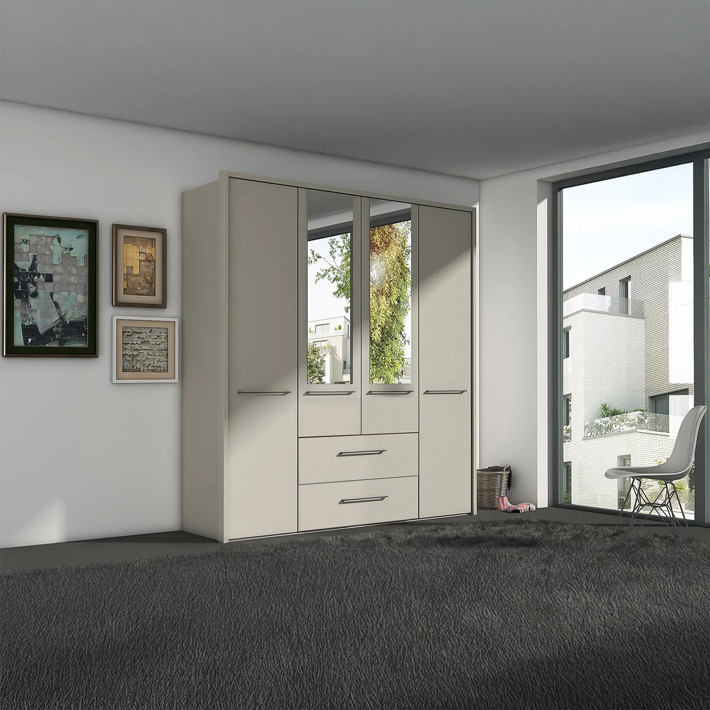 Kairns 200cm Graphite 4 Door Hinged Wardrobe with Drawers
