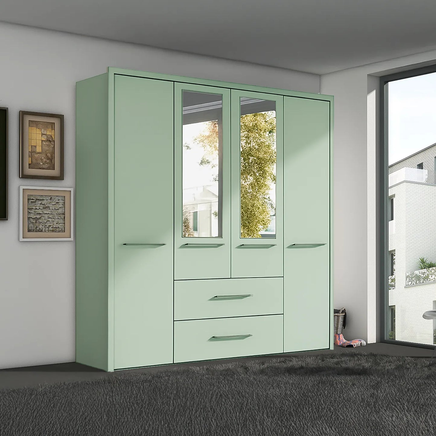 Kairns 200cm Graphite 4 Door Hinged Wardrobe with Drawers