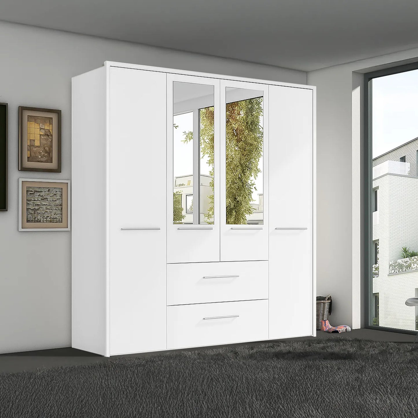 Kairns 200cm Graphite 4 Door Hinged Wardrobe with Drawers