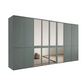 Kairns 400cm Sage Green 8 Door Hinged Wardrobe with Cornice - With Mirror