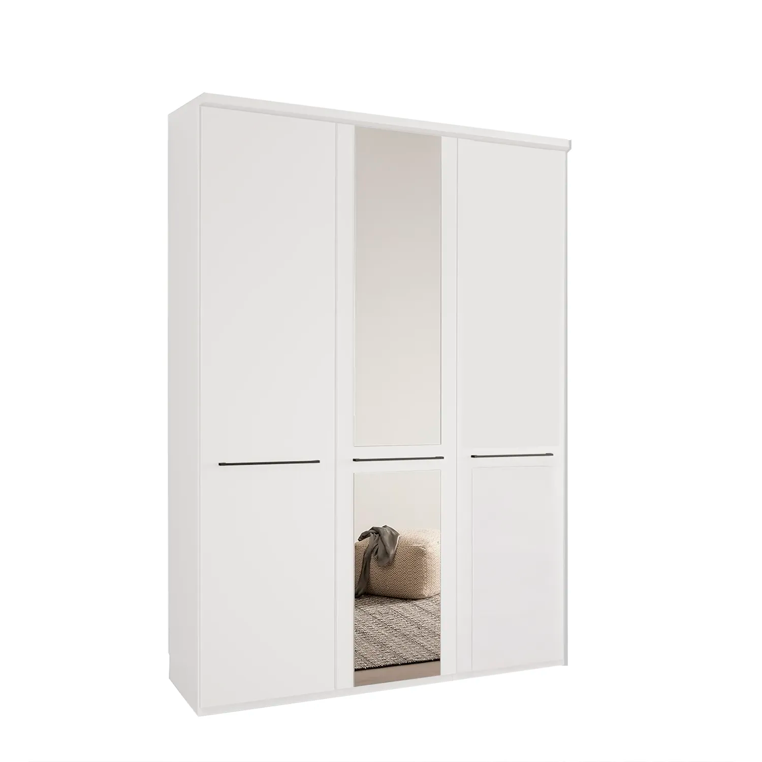 Kairns White 3 Door Hinged Wardrobe (W150cm) With Mirror in Centre 