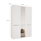 Kairns White 3 Door Hinged Wardrobe (W150cm) With Mirror in Centre - Dimensions