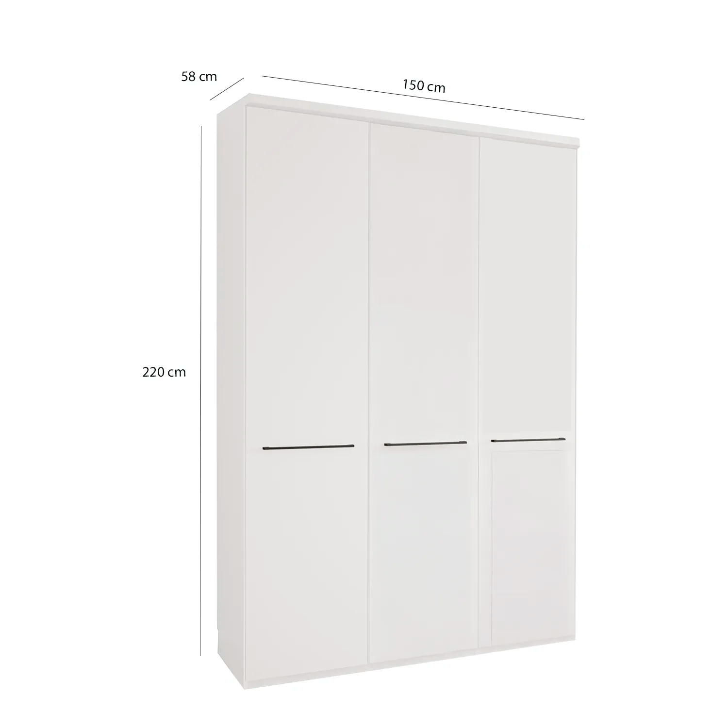 Kairns White 3 Door Hinged Wardrobe (W150cm) - Dimensions