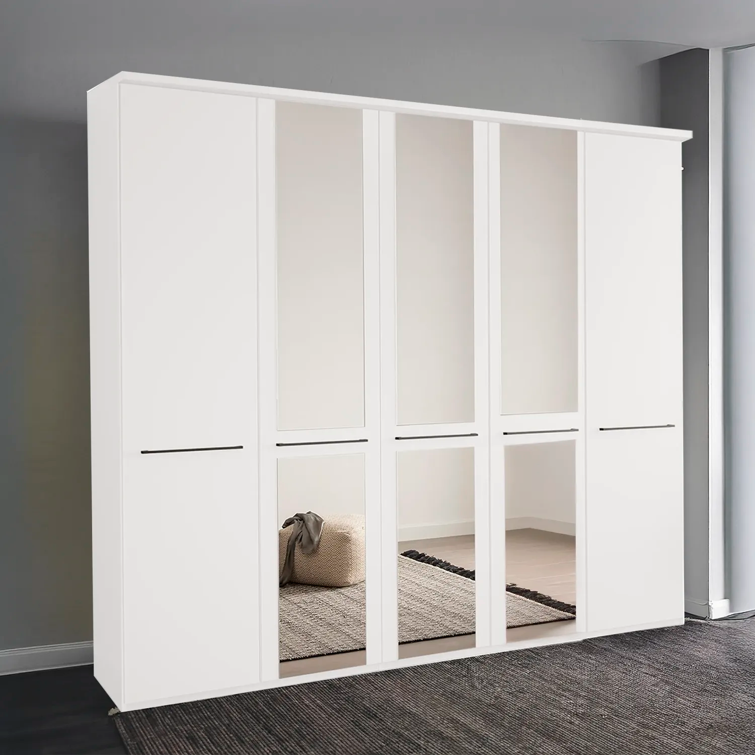 Kairns White 5 Door Hinged Wardrobe (W250cm) With Mirror - Styled in Bedroom