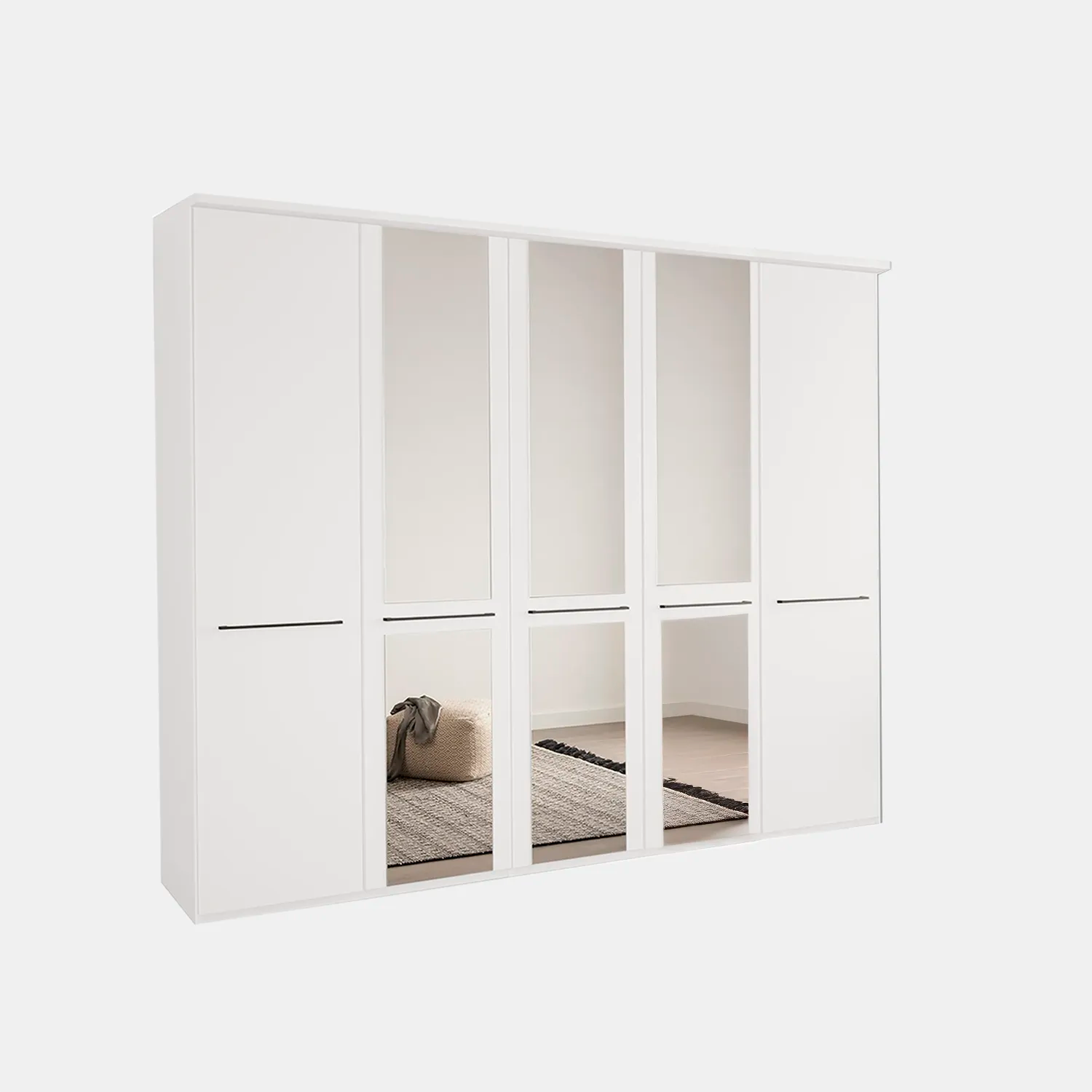 Kairns White 5 Door Hinged Wardrobe (W250cm) With Mirror