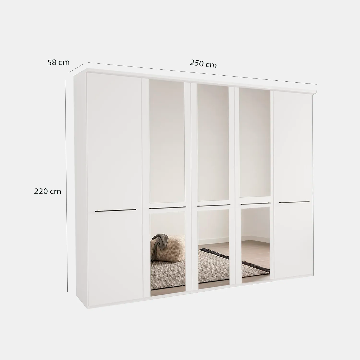 Kairns White 5 Door Hinged Wardrobe (W250cm) - Dimensions