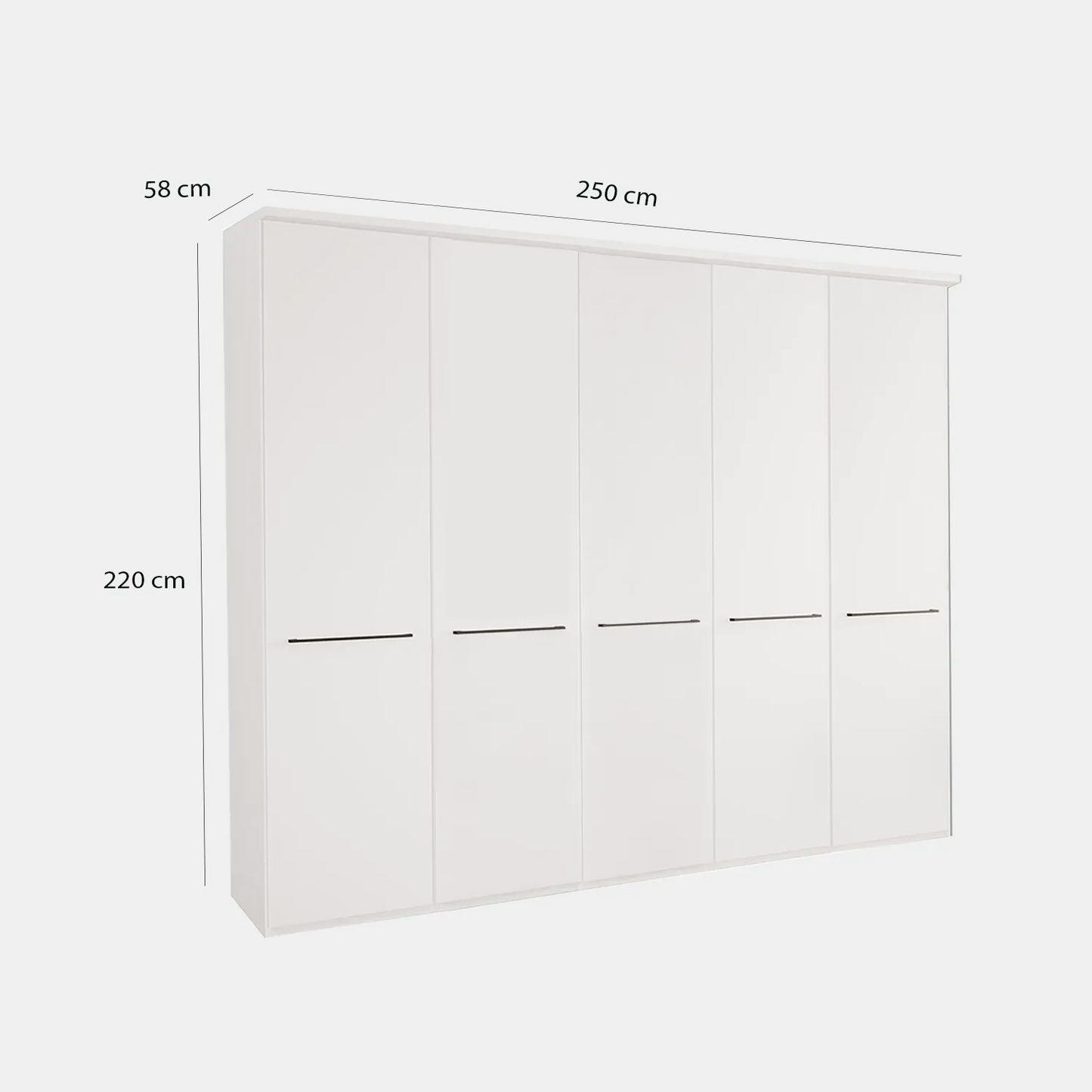 Kairns White 5 Door Hinged Wardrobe (W250cm) - Dimensions