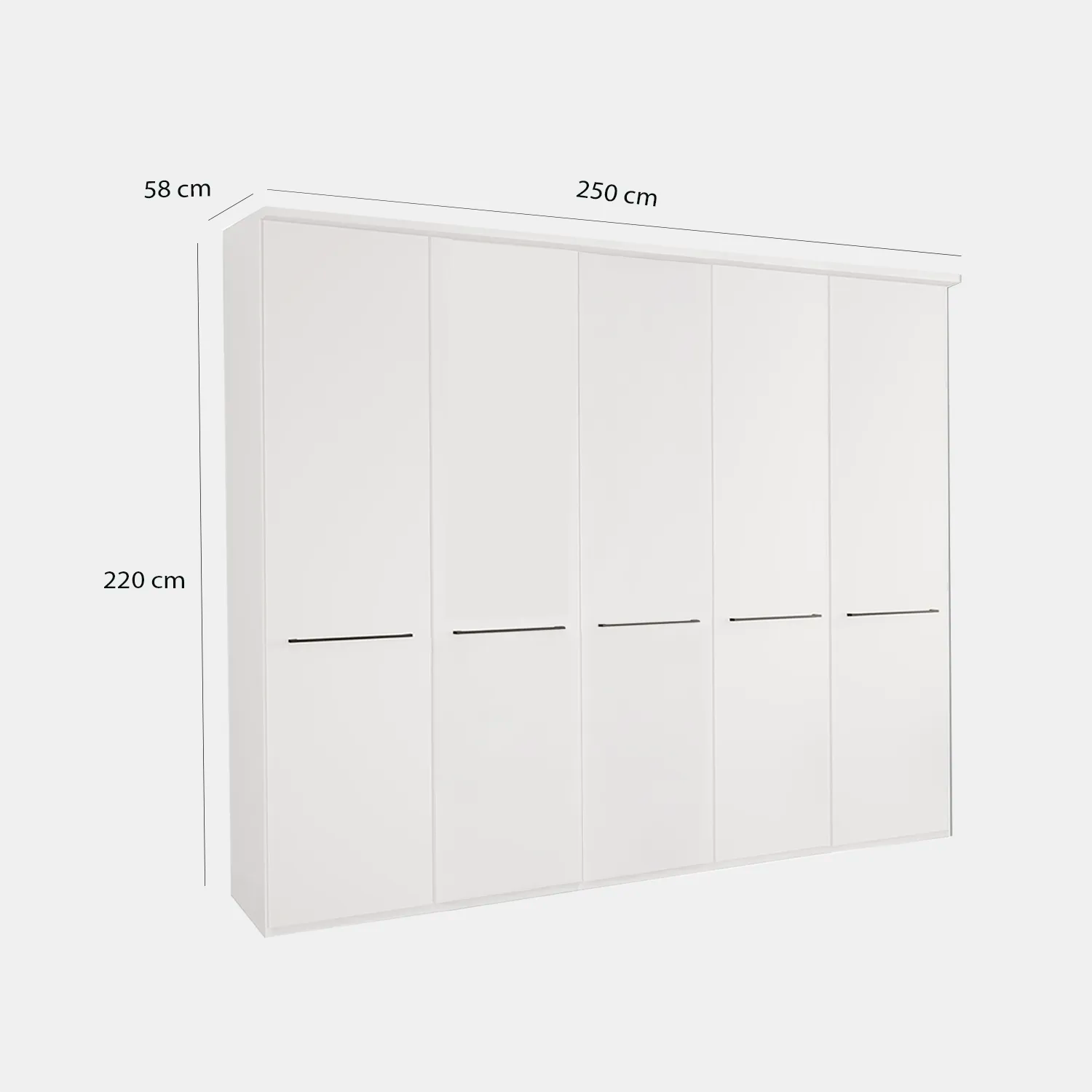 Kairns White 5 Door Hinged Wardrobe (W250cm) - Dimensions