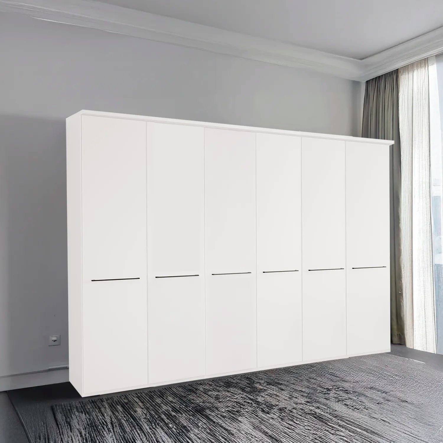 Kairns White 6 Door Hinged Wardrobe (W300cm) - Styled in Bedroom