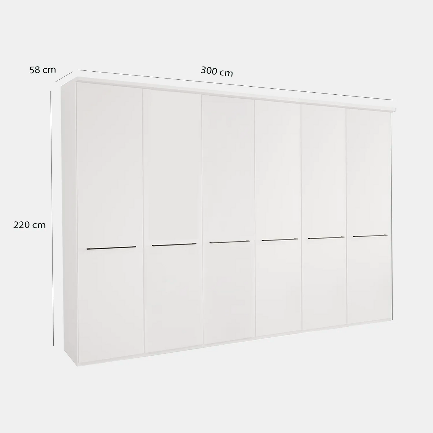 Kairns White 6 Door Hinged Wardrobe (W300cm) - Dimensions