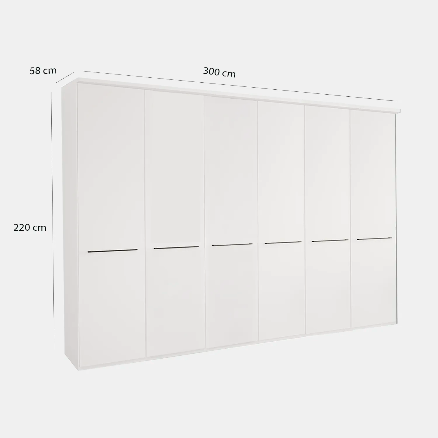 Kairns White 6 Door Hinged Wardrobe (W300cm) - Dimensions