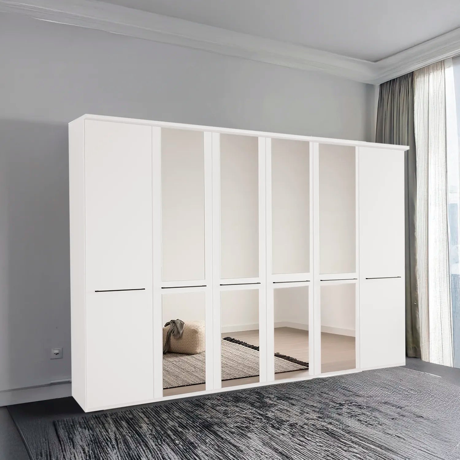 Kairns White 6 Door Hinged Wardrobe (W300cm) With Mirror - Styled in Bedroom
