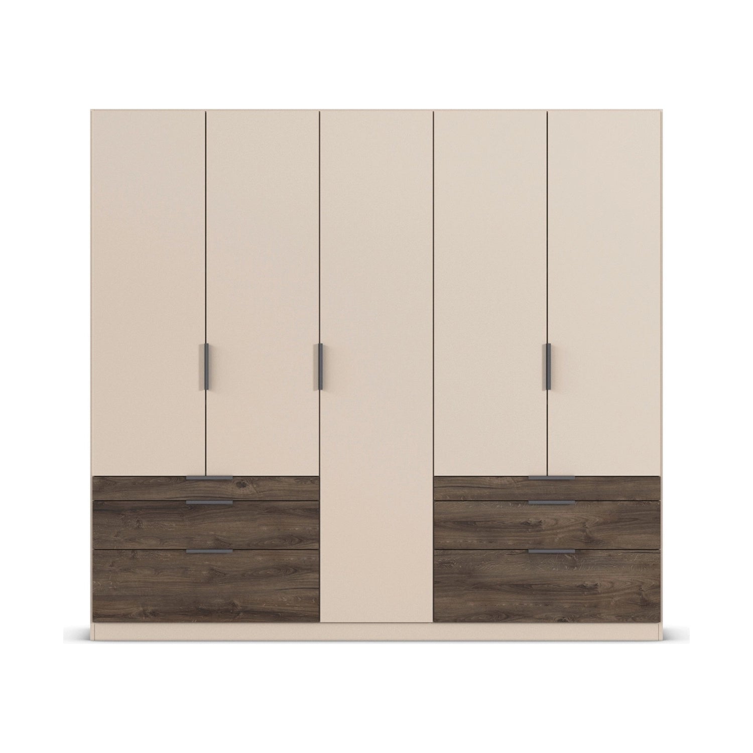 Kodi Champagne 5 Door Wardrobe with 6 Drawers – W226cm - Front Closeup View