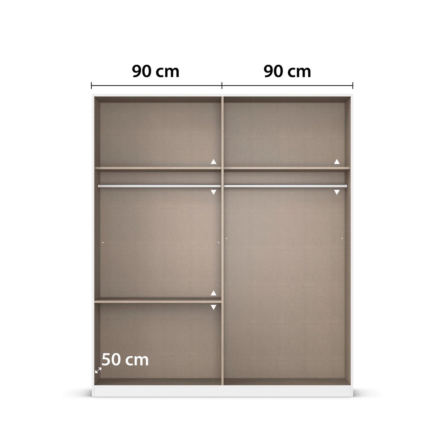 Kodi Champagne 5 Door Wardrobe with 6 Drawers – W226cm - Interior with Dimensions