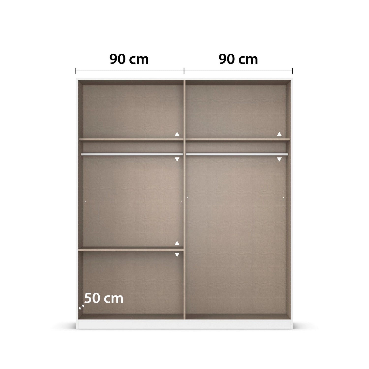 Kodi Champagne 5 Door Wardrobe with 6 Drawers – W226cm - Interior with Dimensions