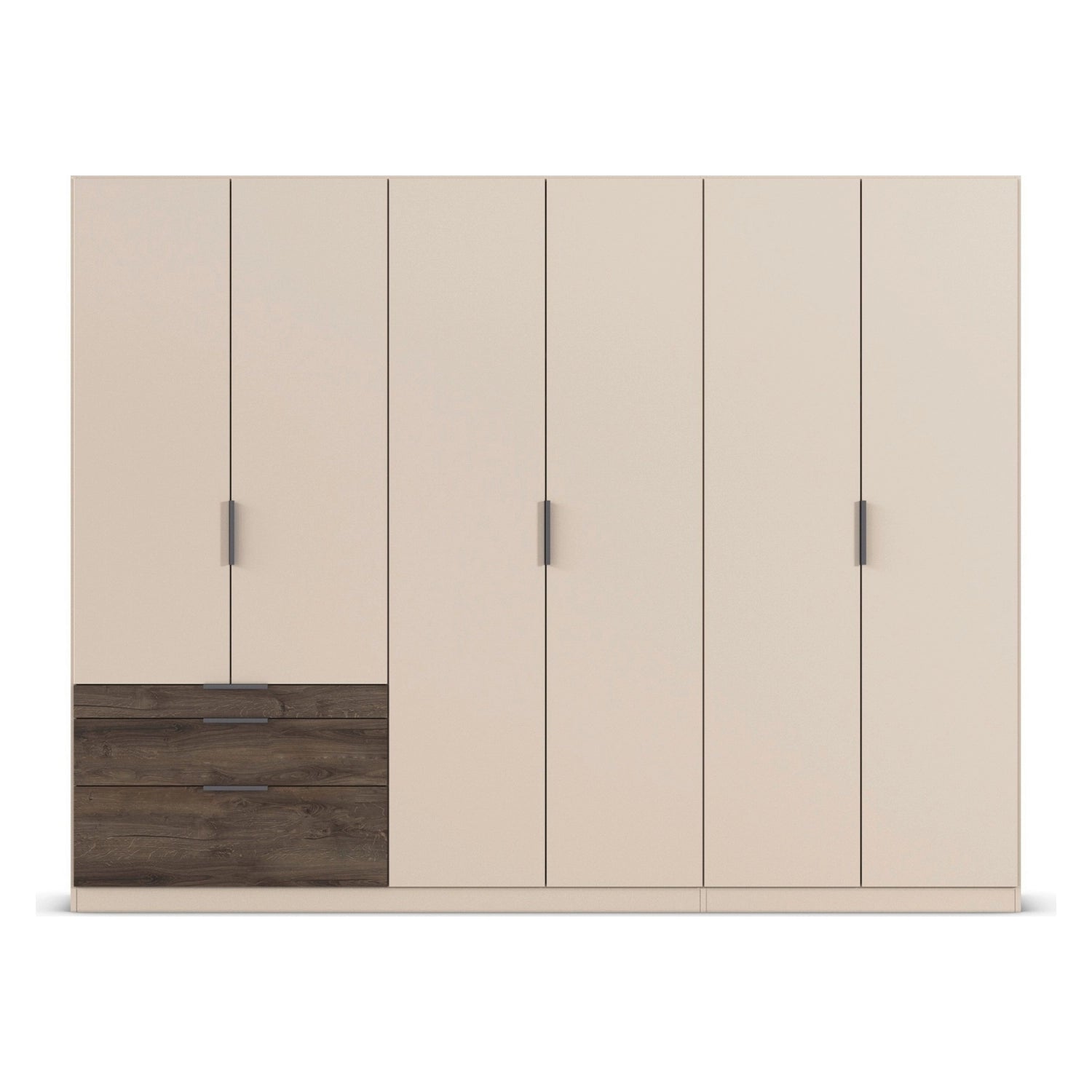 Kodi Champagne 6 Door Wardrobe with 3 Drawers – W271cm - Front Closeup View