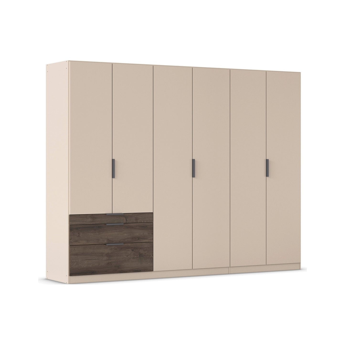Kodi Champagne 6 Door Wardrobe with 3 Drawers – W271cm - Side Closeup View