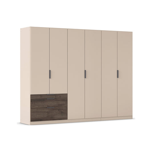 Kodi Champagne 6 Door Wardrobe with 3 Drawers – W271cm - Side Closeup View