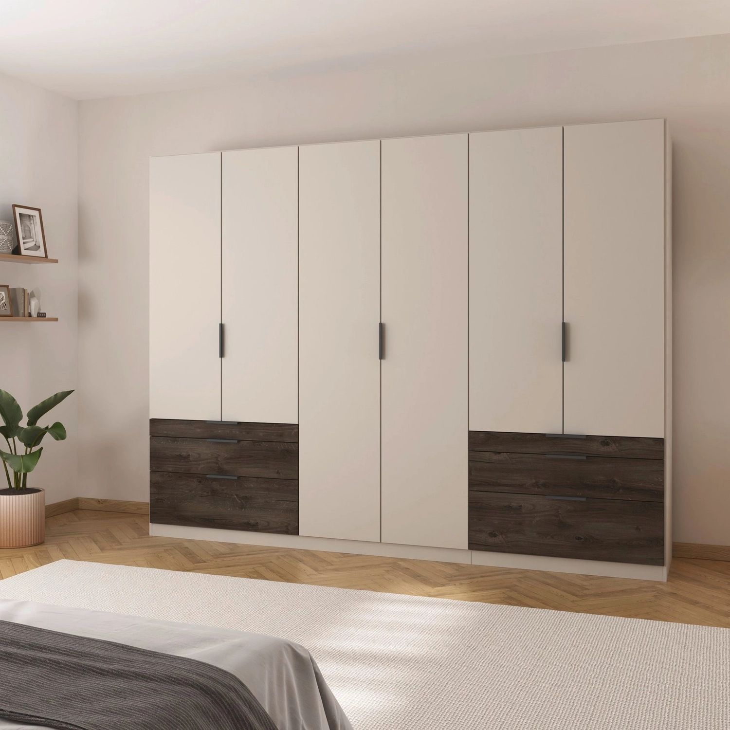 Kodi Champagne 6 Door Wardrobe with 6 Drawers – W271cm - Styled in a Bedroom