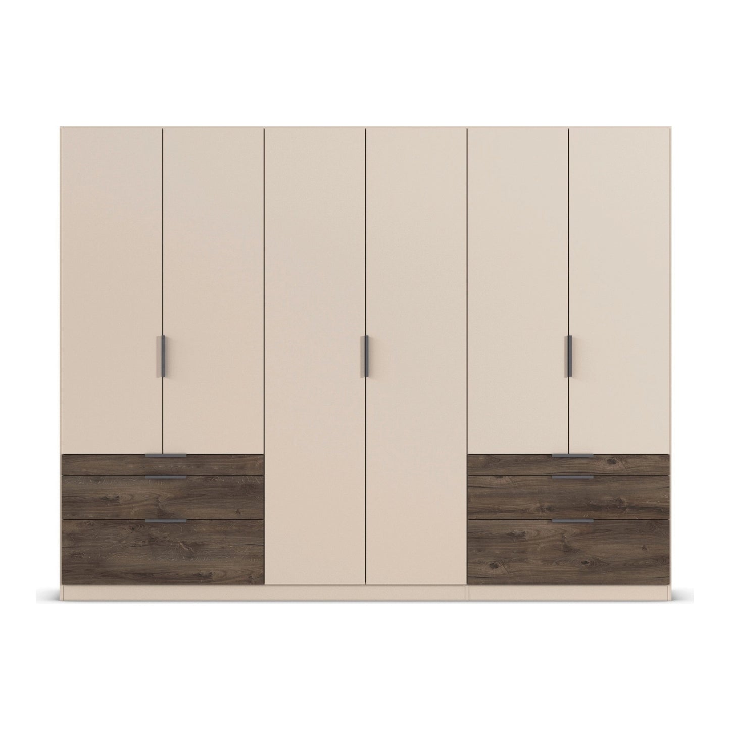 Kodi Champagne 6 Door Wardrobe with 6 Drawers – W271cm - Front Closeup View