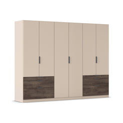 Kodi Champagne 6 Door Wardrobe with 6 Drawers – W271cm - Side Closeup View