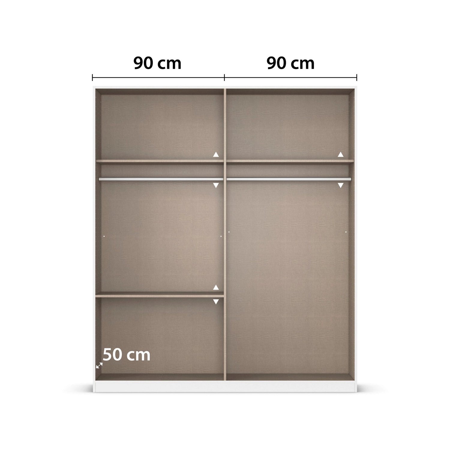 Kodi Champagne 4 Door Wardrobe with 3 Drawers – W181cm - Interior With Dimensions Closeup View