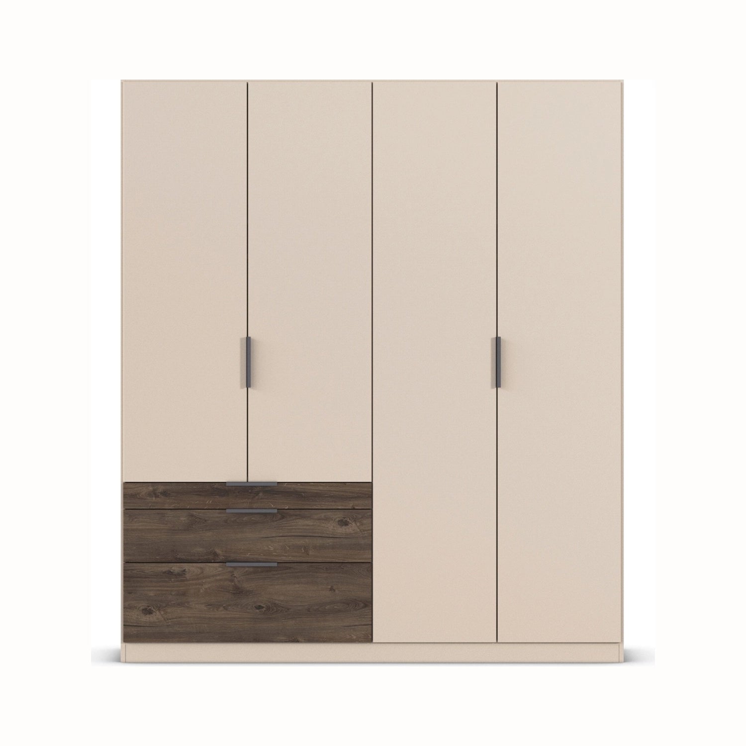 Kodi Champagne 4 Door Wardrobe with 3 Drawers – W181cm - Front Closeup View