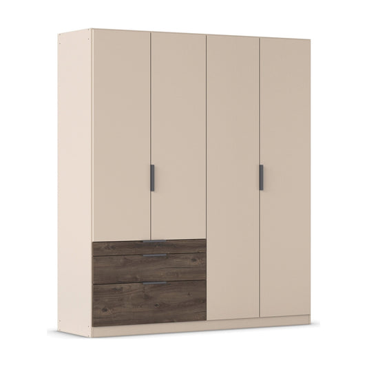 Kodi Champagne 4 Door Wardrobe with 3 Drawers – W181cm - Side Closeup View