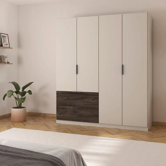 Kodi Champagne 4 Door Wardrobe with 3 Drawers – W181cm - Styled in a Bedroom