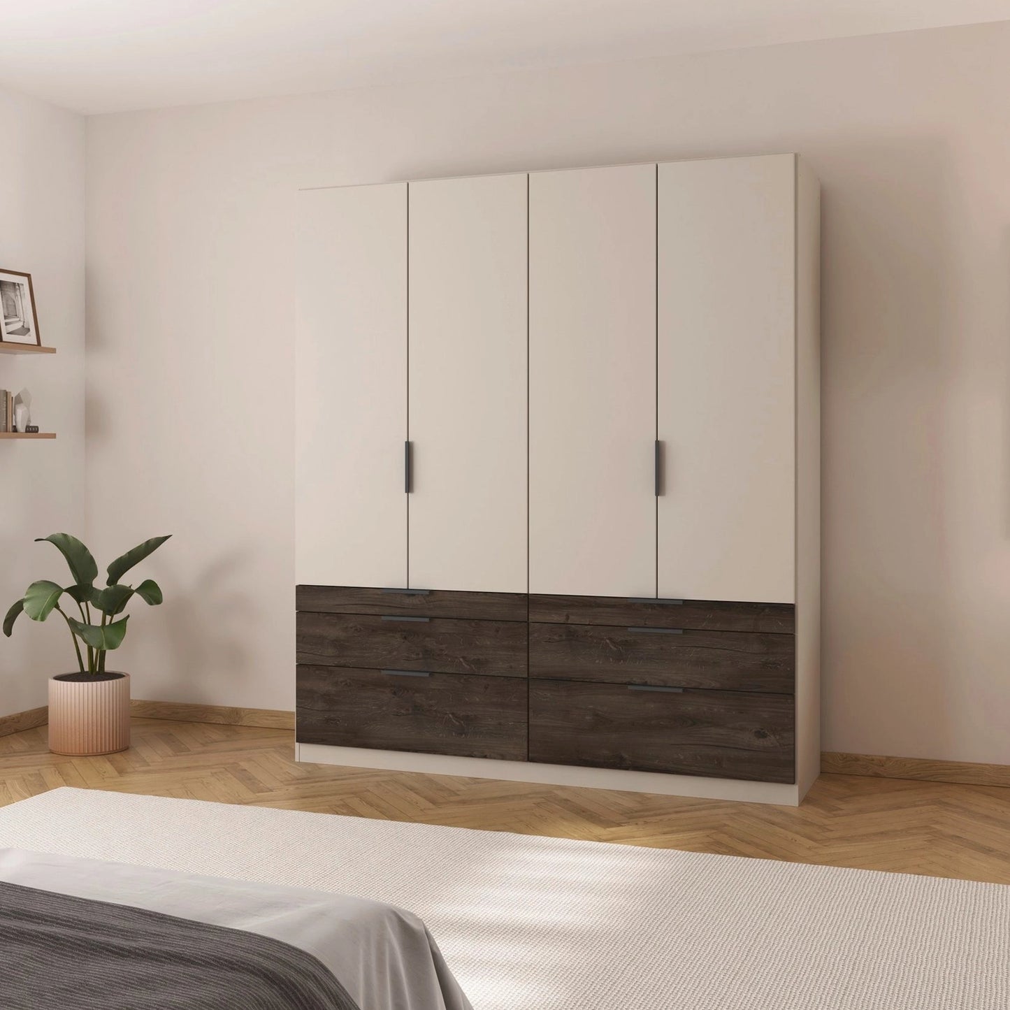 Kodi Champagne 4 Door Wardrobe with 6 Drawers - Styled in a Bedroom