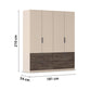 Kodi Champagne 4 Door Wardrobe with 6 Drawers – W181cm - Dimensions