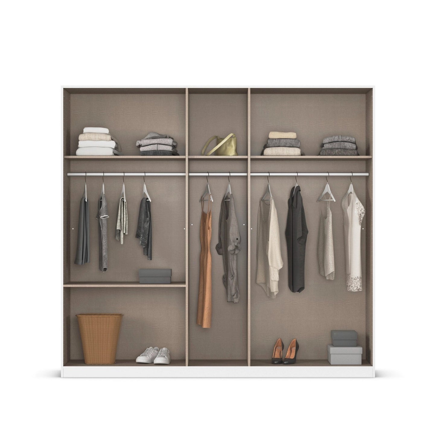 Kodi Champagne 5 Door Wardrobe with 3 Drawers – W226cm - Interior Closeup View - Styled in a Bedroom