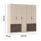 Kodi Champagne 5 Door Wardrobe with 6 Drawers – W226cm - Dimensions