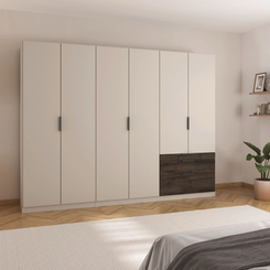 Kodi Champagne 6 Door Wardrobe with 3 Drawers – W271cm 