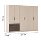 Kodi Champagne 6 Door Wardrobe with 3 Drawers – W271cm - Dimensions