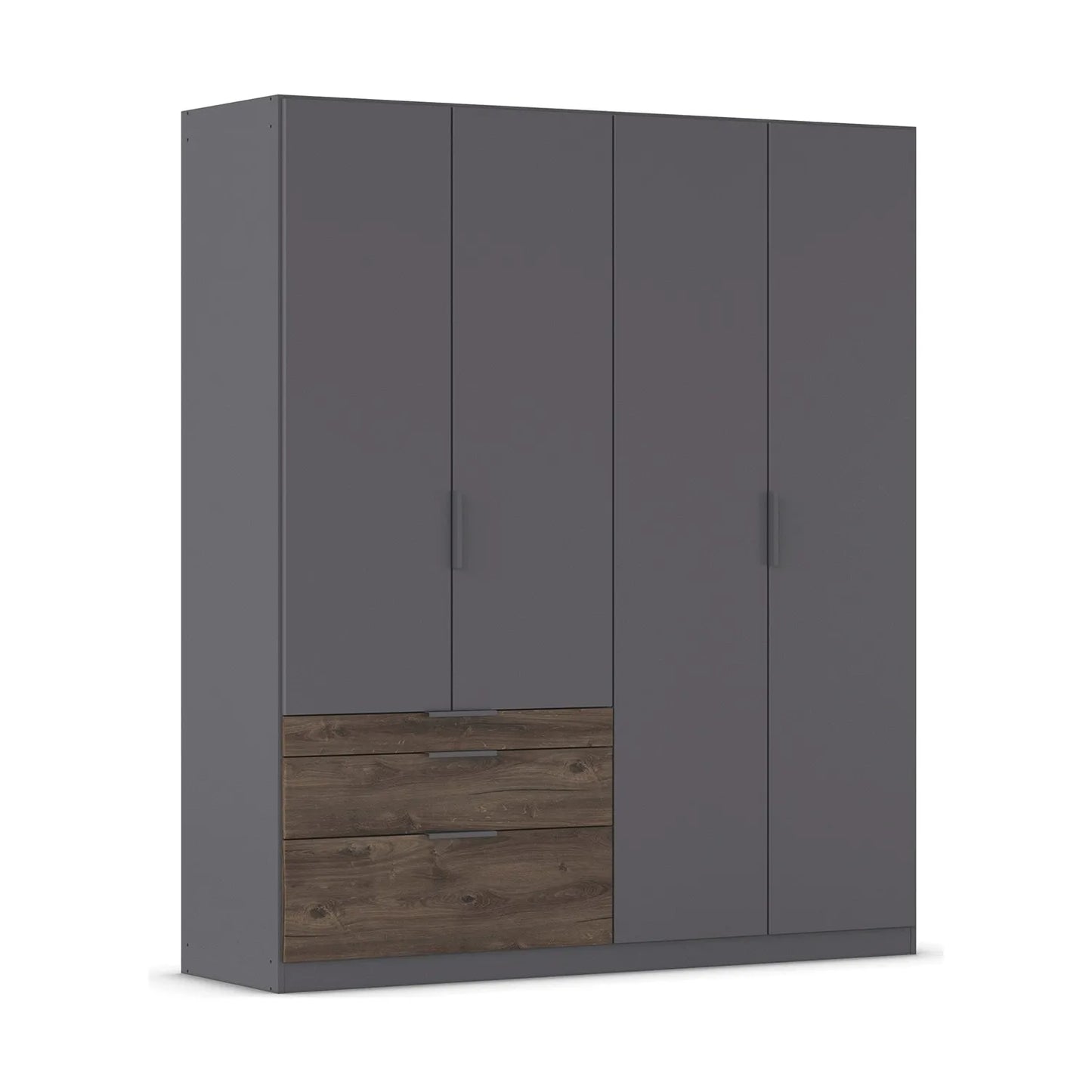 Kodi Graphite 4 Door Wardrobe with 3 Drawers – W181cm