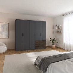 Kodi Graphite 5 Door Wardrobe with 3 Drawers – W226cm