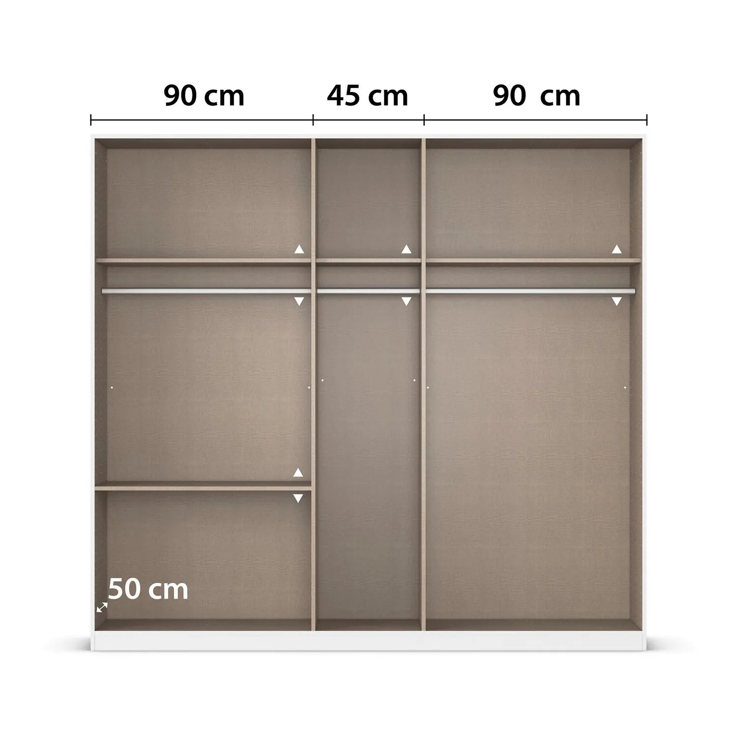 Kodi Wardrobe with measurements on a white background