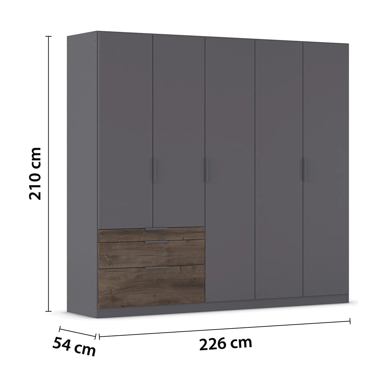 Gray Kodi wardrobe with dimensions on a white background