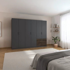 Rauch Kodi Width 271cm Graphite 6 Door Wardrobe with 3 Drawers 
