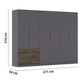 Kodi graphite wardrobe with dimensions on a white background